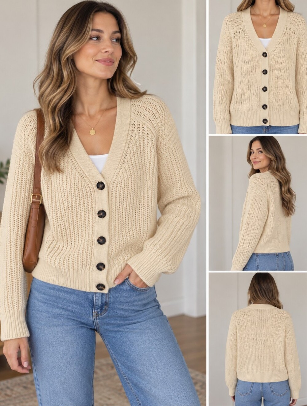 Everlane Cream V-Neck Button Front Cardigan